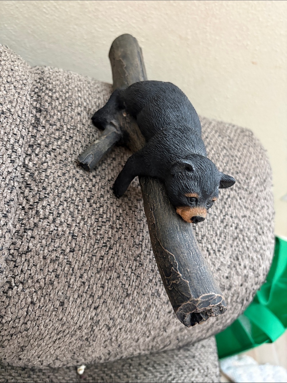Vintage Creations by Carole 1986 Black Bear Cub Resting on Log Resin Figurine